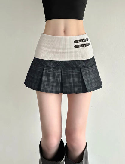 Vintage Plaid Low Rise Pleated Mini Skirt