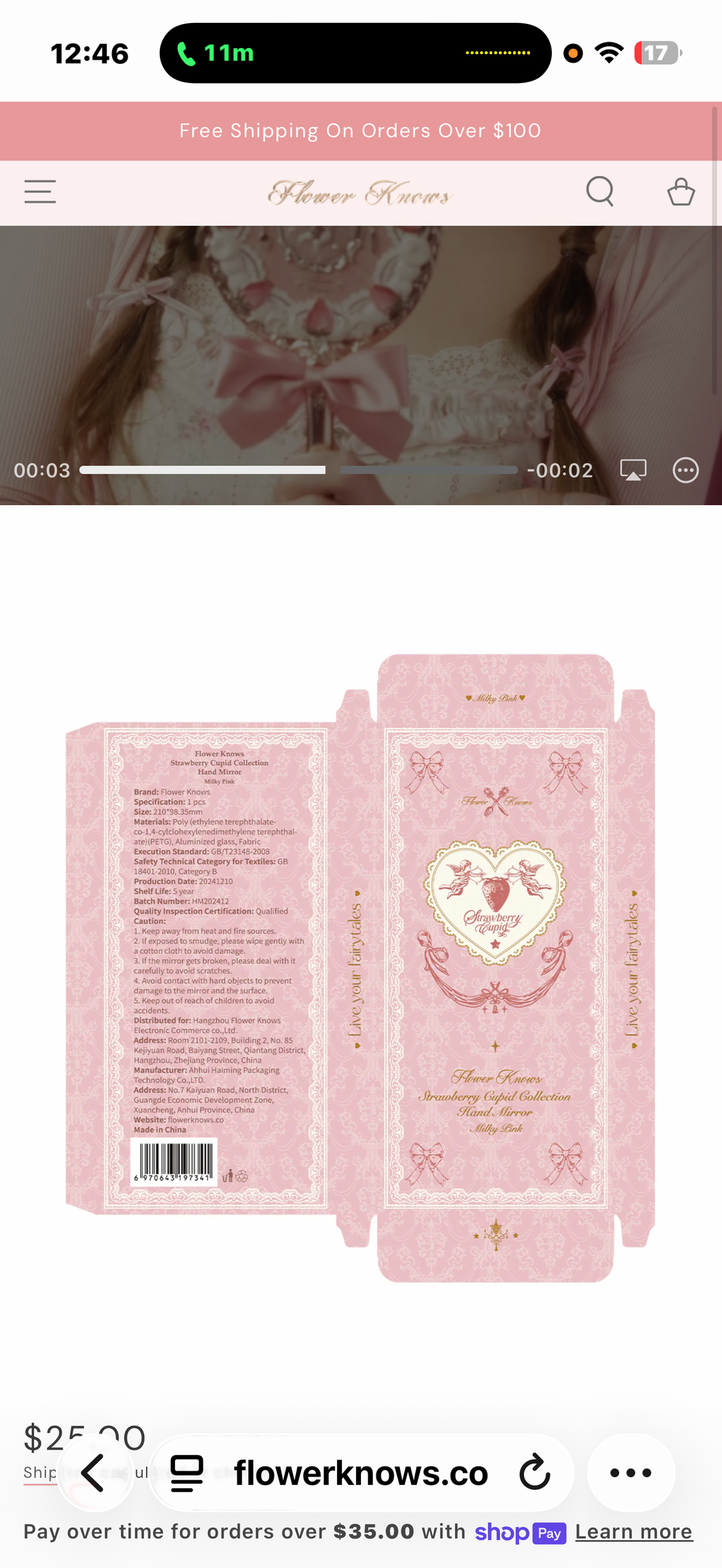 FlowerKnows Strawberry Cupid Hand Mirror | Bunni Beauty