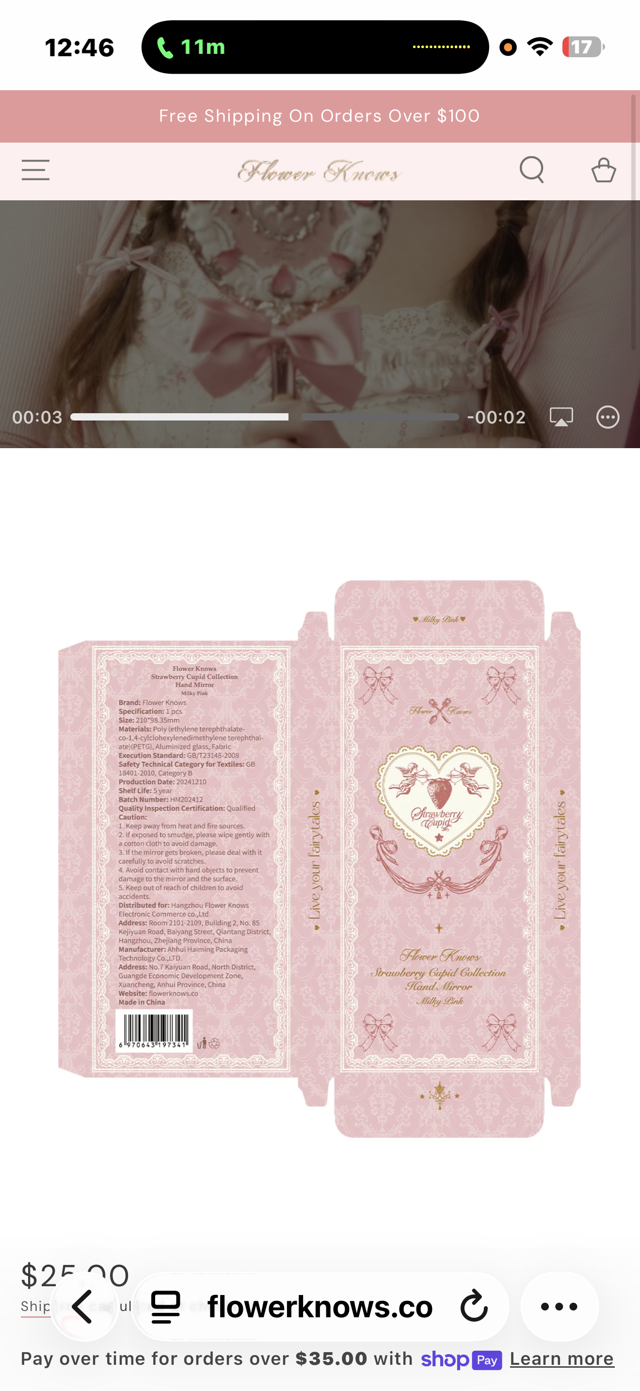 FlowerKnows Strawberry Cupid Hand Mirror | Bunni Beauty