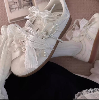 Coquette Pearl Bow Lace Sneakers | Black or White