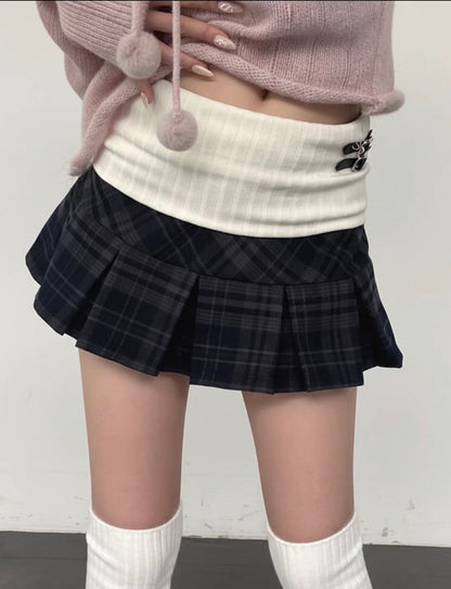 Vintage Plaid Low Rise Pleated Mini Skirt