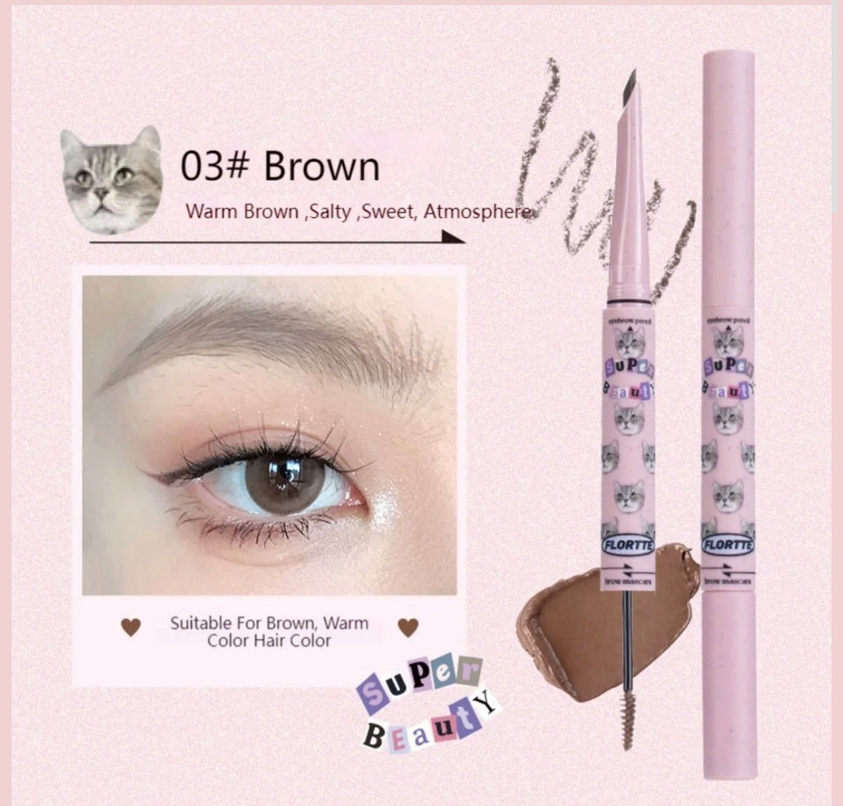 Flortte Eyebrow Pencil & Brow Mascara | Bunni Beauty