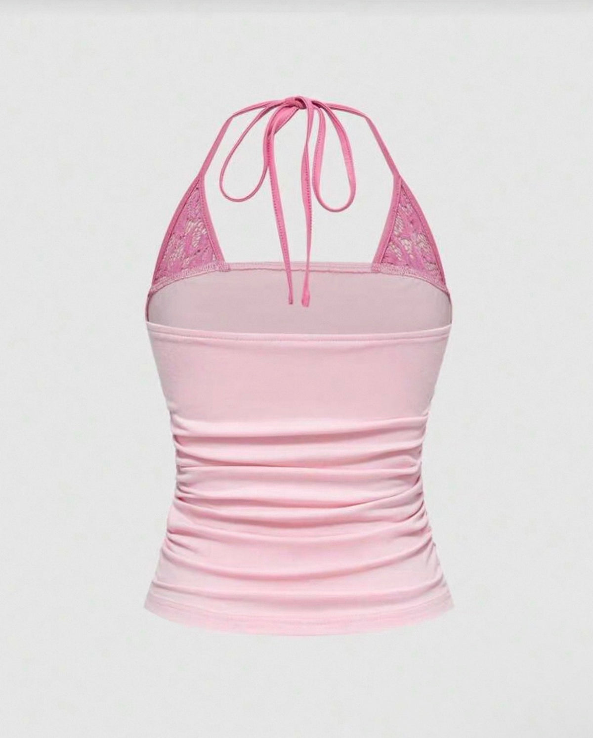 Y2K Vintage Pink Lace Halter Cami Top With Rhinestone Detail