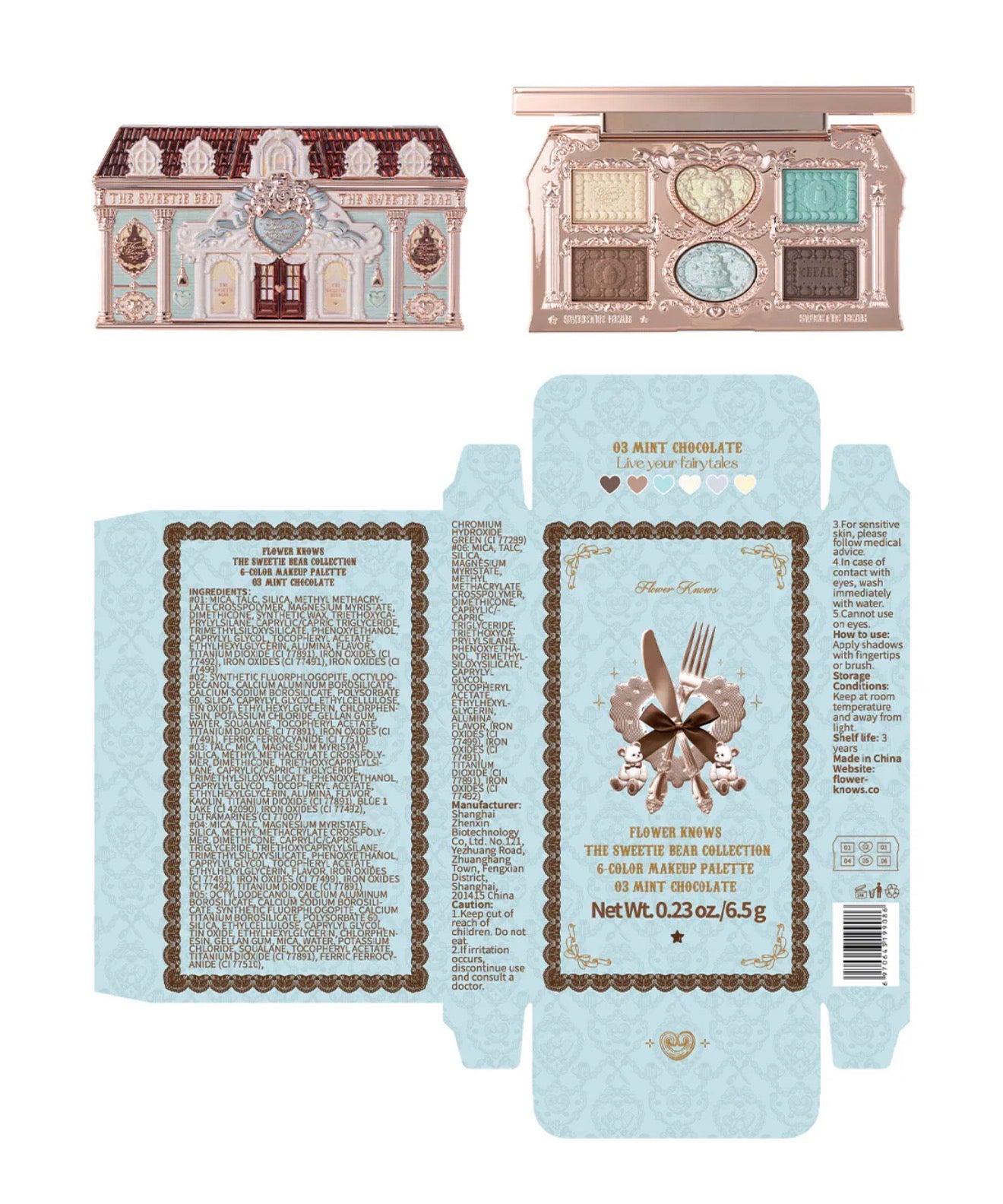 FlowerKnows The Sweetie Bear 6-Color Makeup Palette - 03 Mint Chocolate | Bunni Beauty