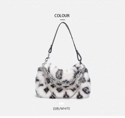 Y2K Pink Leopard Faux Fur Shoulder Bag