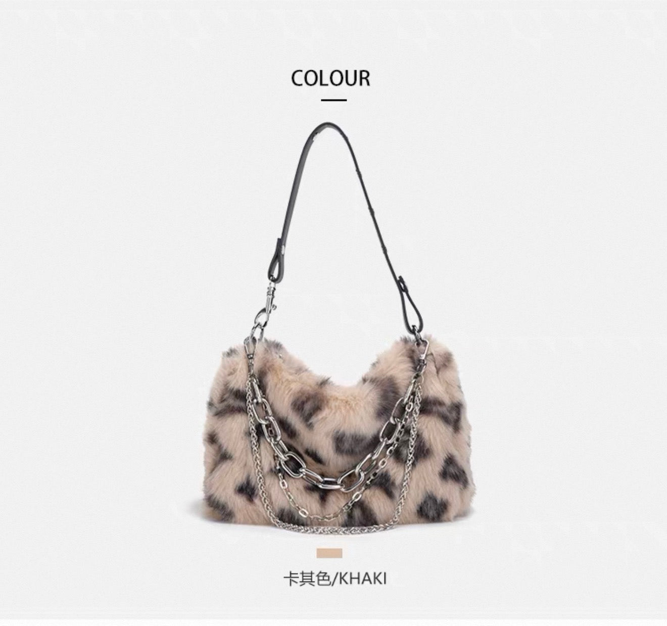 Y2K Pink Leopard Faux Fur Shoulder Bag