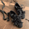 Coquette Pearl Bow Lace Sneakers | Black or White