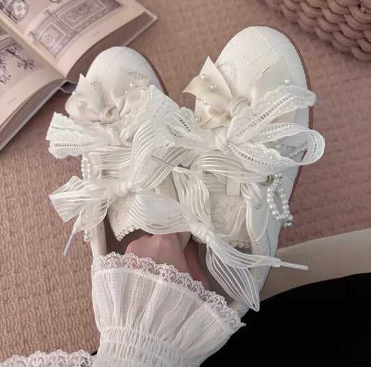 Coquette Pearl Bow Lace Sneakers | Black or White