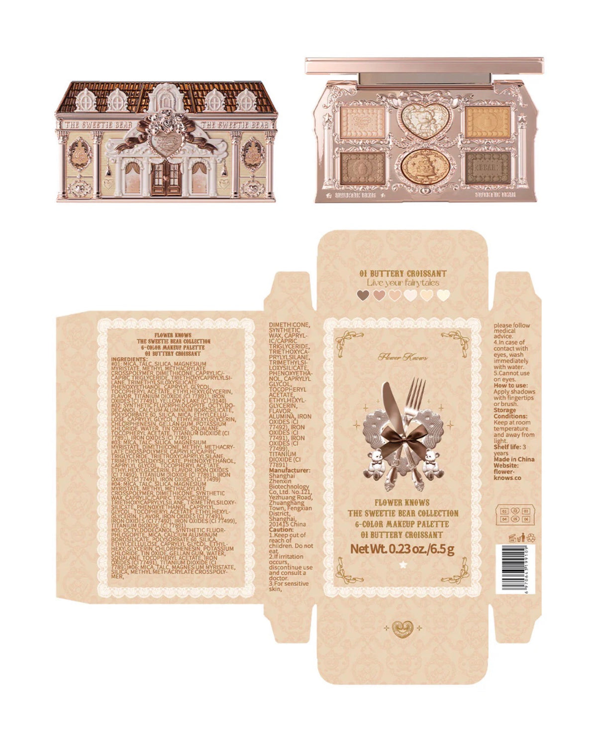 FlowerKnows Sweetie Bear 6-Color Makeup Palette | Bunni Beauty