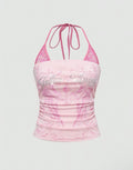 Y2K Vintage Pink Lace Halter Cami Top With Rhinestone Detail