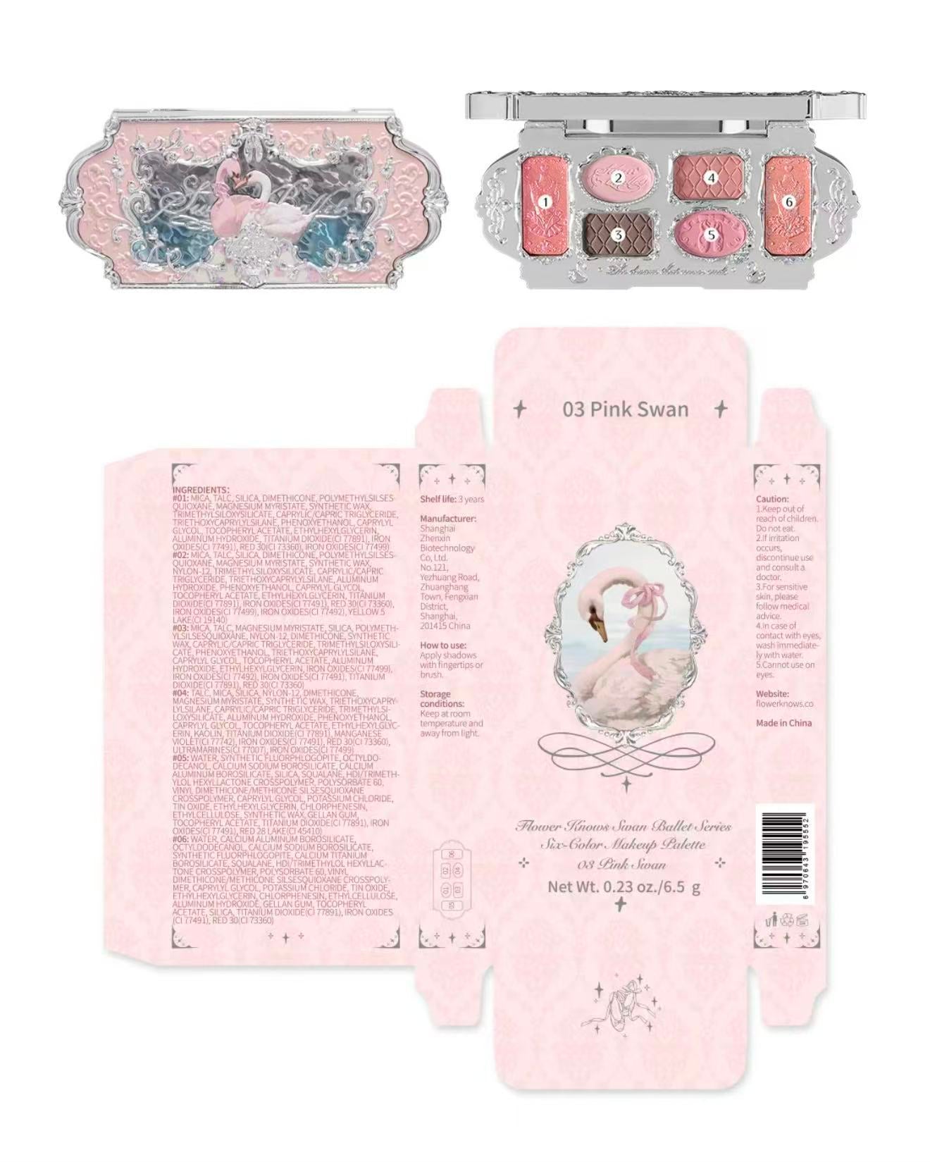 FlowerKnows Swan Ballet Six-Color Makeup Palette – 03 Pink Swan | Bunni Beauty